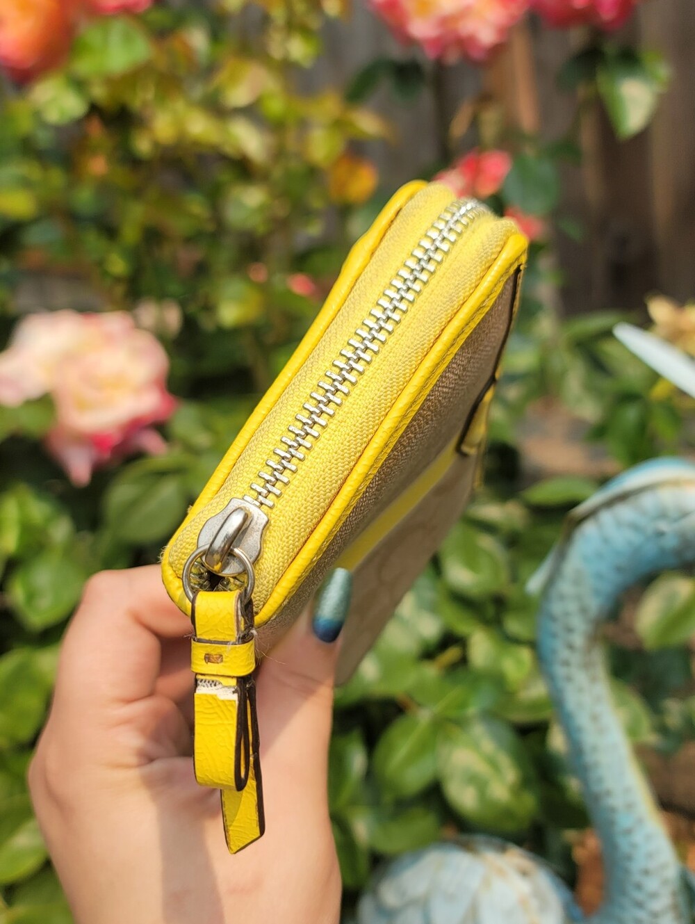 Coach Signature Stripe Yellow Wallet - Picture 3 of 14